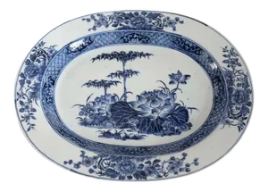 Chinese Export Porcelain Blue & White Bamboo & Floral Platter