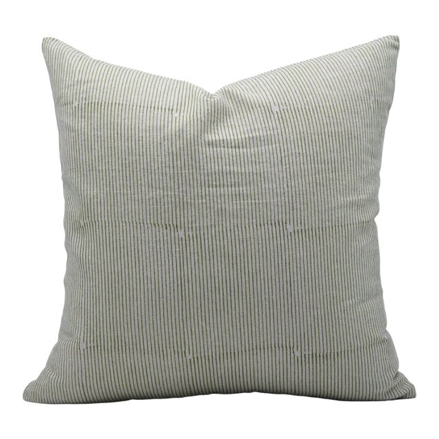 Square/Lumber Floral Block Printed Pillow Cover 14x14 Inch- Pure Linen - Lehar For Sale