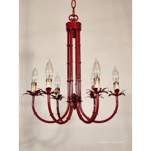 Metal Vintage Faux Bamboo Pagoda Hollywood Regency Birdcage 6 Light Chandelier For Sale - Image 7 of 12