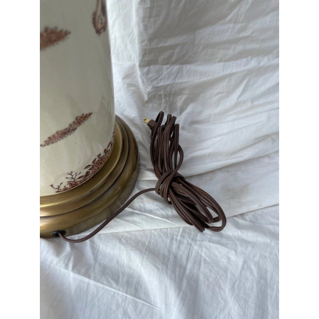 Beige Vintage Chinoiserie Porcelain Table Lamp W/Silk Pagoda Shade For Sale - Image 8 of 10