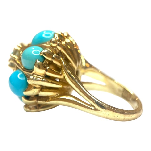 Vintage 14k Turquoise & Diamond Ring Size 6 For Sale - Image 4 of 7