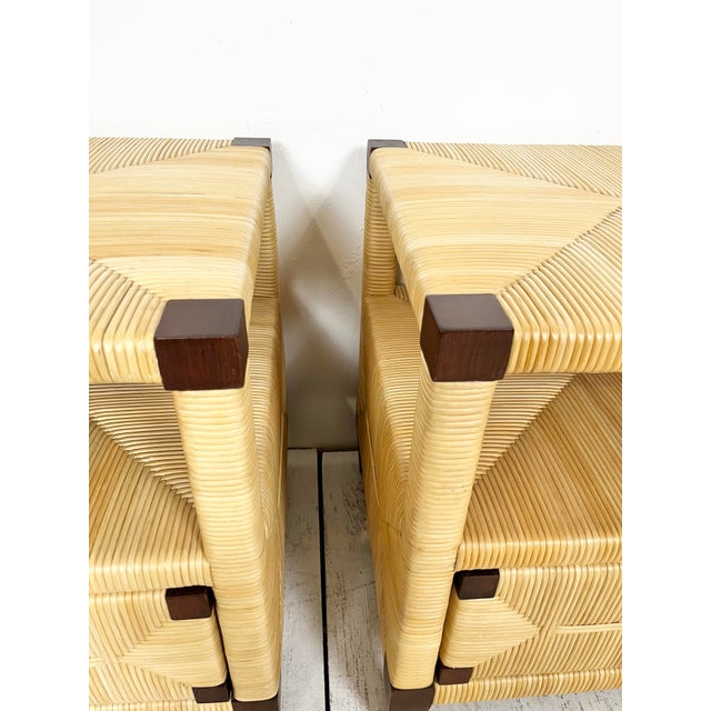 Vintage John Hutton for Donghia Rattan and Mahogany Nightstand End Tables- A Pair For Sale In Tampa - Image 6 of 10