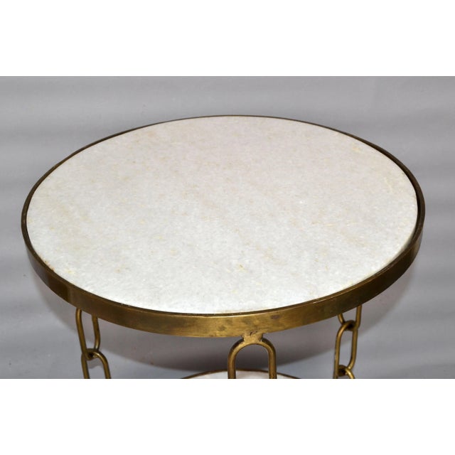 1970s Mid-Century Modern Bronze & White Granite Two Tier Side Table Chain-Link Legs For Sale - Image 5 of 12