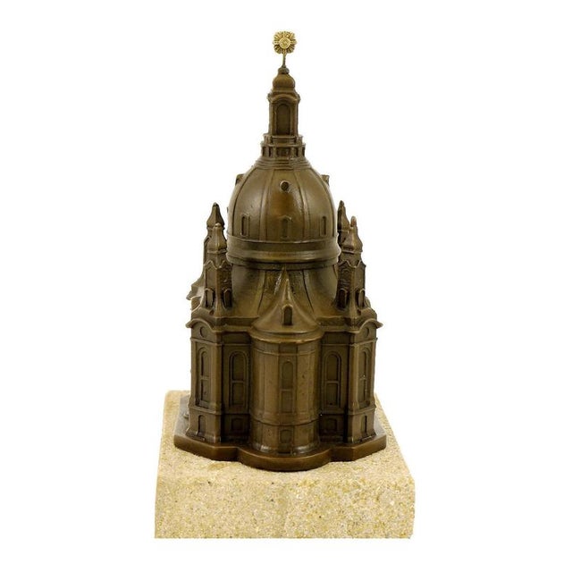 Bronze church sculpture representing the Dresden Frauenkirche, this architectural model depicts the Church of Our Lady,...