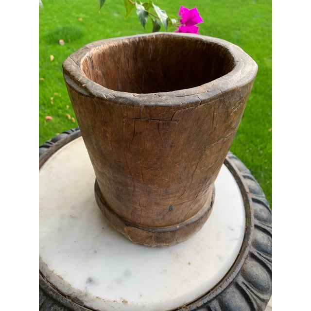 Tribal Antique Rustic Wooden Mortar Primitive Vessel For Sale - Image 3 of 12