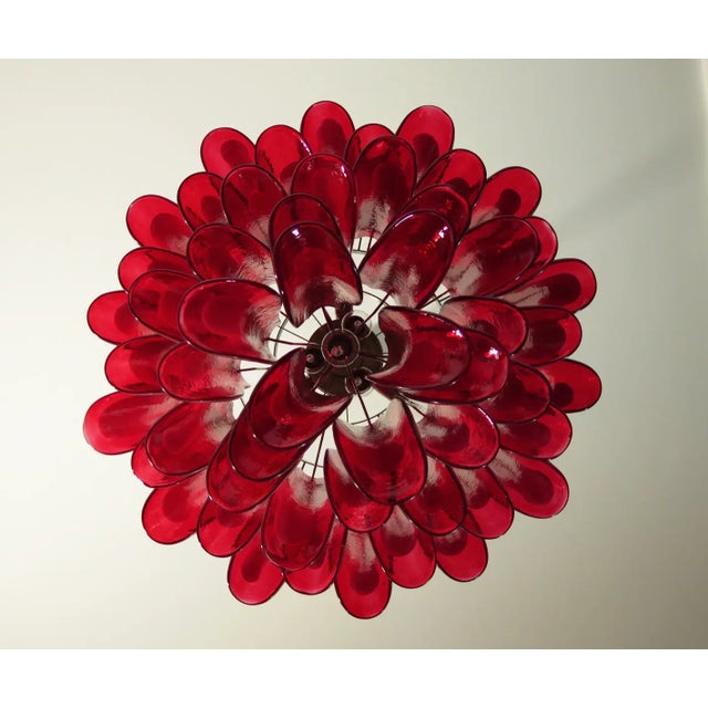 2020s Italian Murano Chandelier – Mazzega – 53 Red Lattimo Glass Petals For Sale - Image 5 of 6