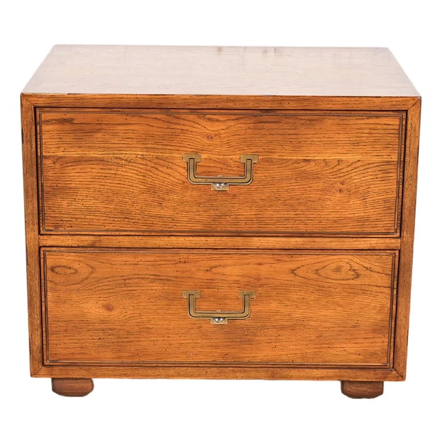 Henredon Mid-Century Modern Campaign Oak Nightstand, Circa 1970s For Sale