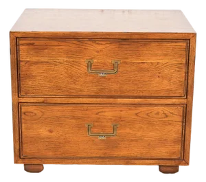 Henredon Mid-Century Modern Campaign Oak Nightstand, Circa 1970s