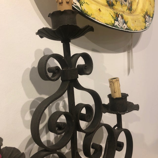 1990s Italian Three Light Wrought Iron Sconce For Sale - Image 9 of 11