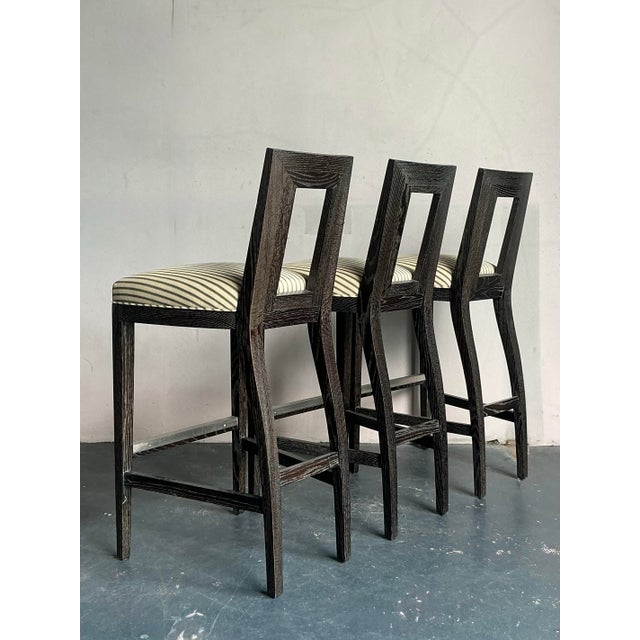 Vintage Boho Donghia Cerused “Margarita” Bar Stools - Set of 3 For Sale - Image 9 of 11