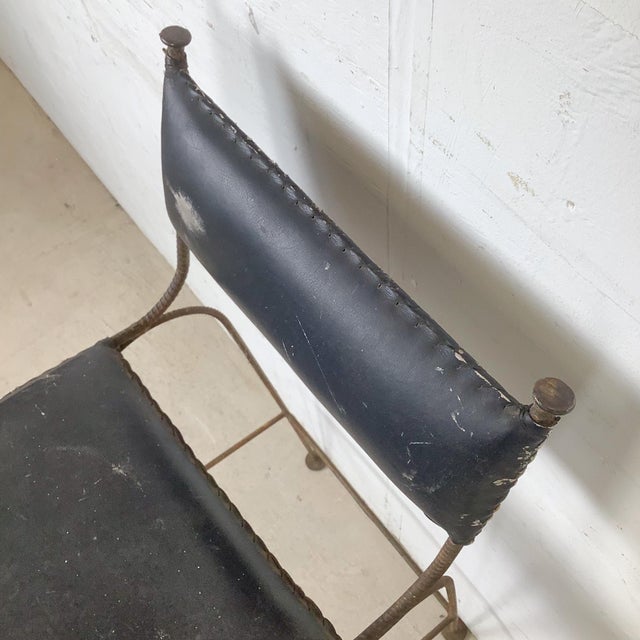 Mid 20th Century Vintage Studio-Made Sculptural Iron Counter Stool With Black Leather Seat For Sale - Image 5 of 18