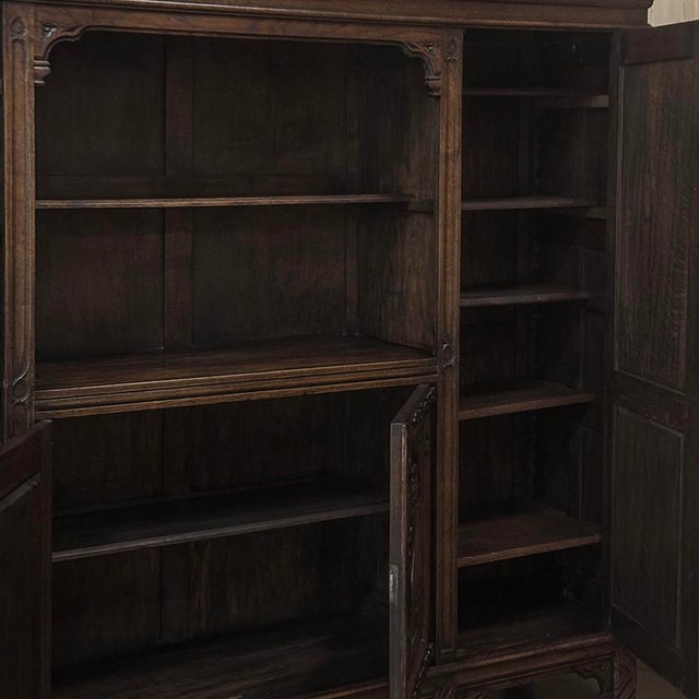 French Gothic Revival Carved Oak Cabinet Bookcase For Sale - Image 16 of 18