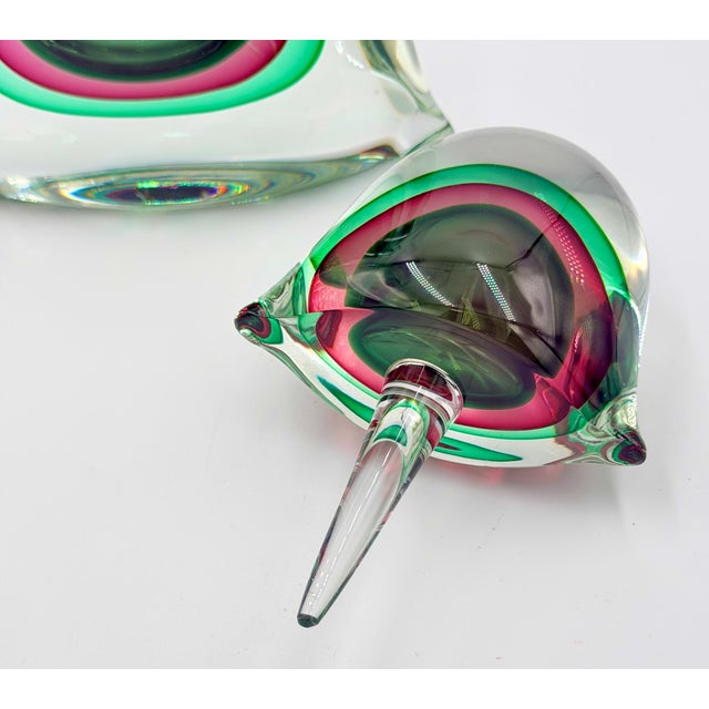 1950s MCM Murano Sommerso Teqnique Art Glass Sculpture Perfume Bottle Signed For Sale - Image 11 of 12