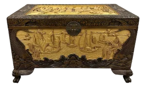 Early 20th Century Chinese Carved Camphor Wood Hope Chest