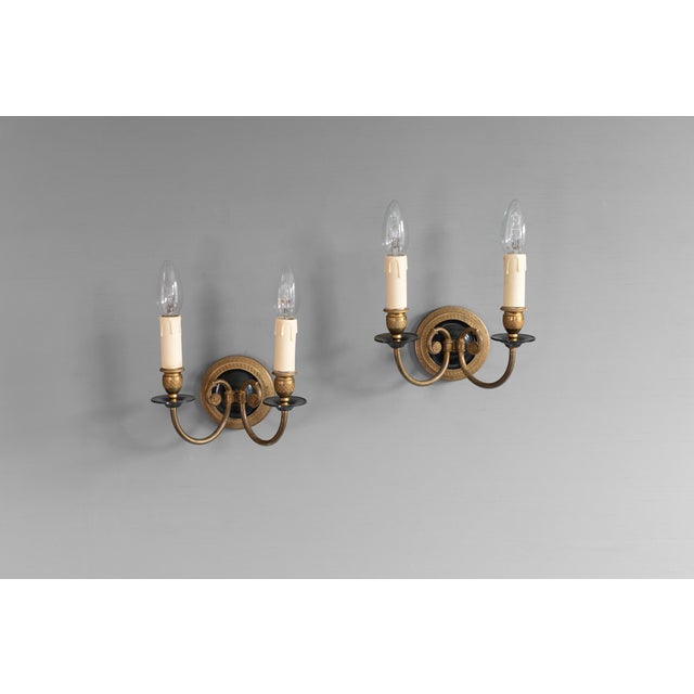 Vintage Decorative Wall Lights in Brass, 1930s, Set of 2 For Sale - Image 9 of 9