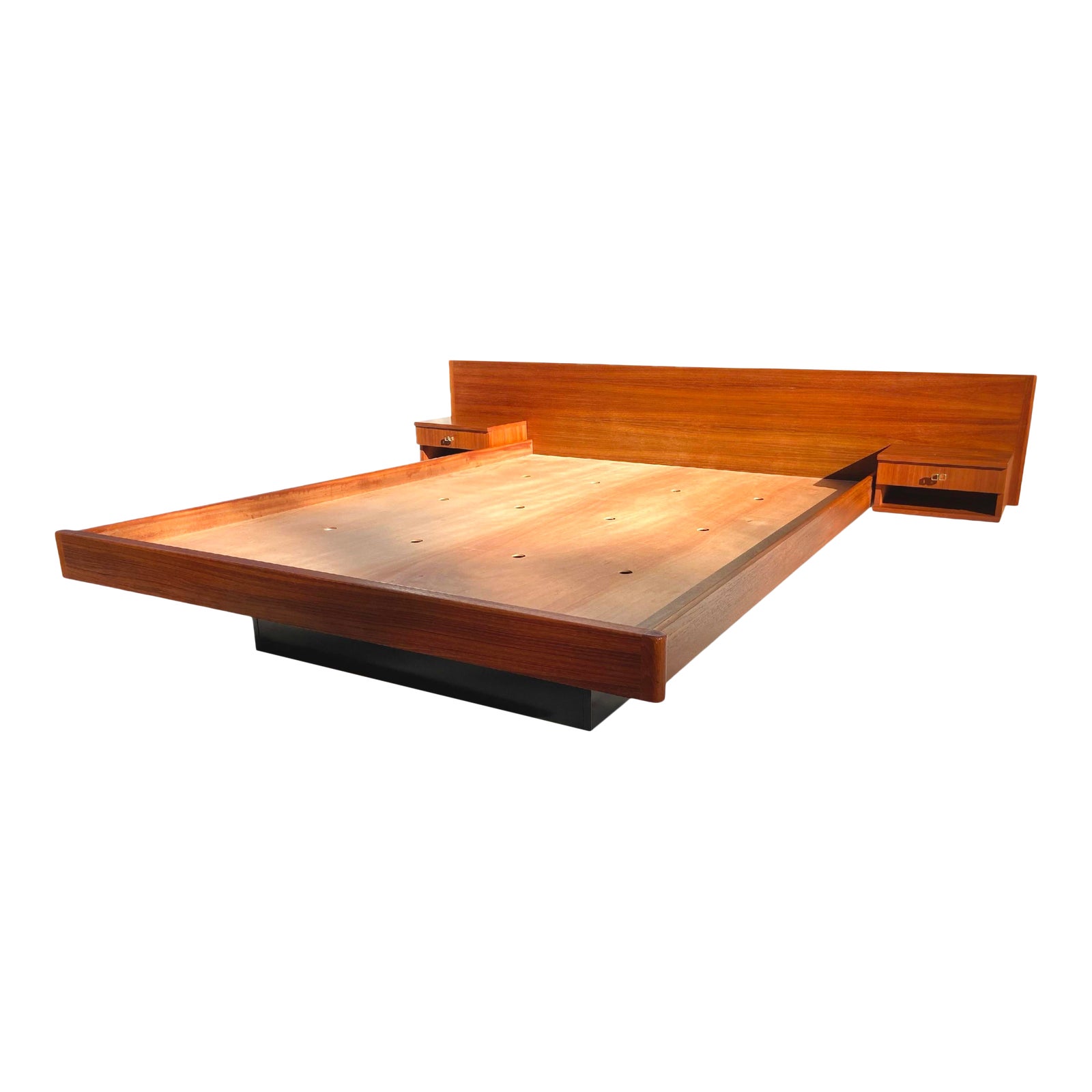 1960s MidCentury Modern Queen Platform Bed With Floating Nightstands