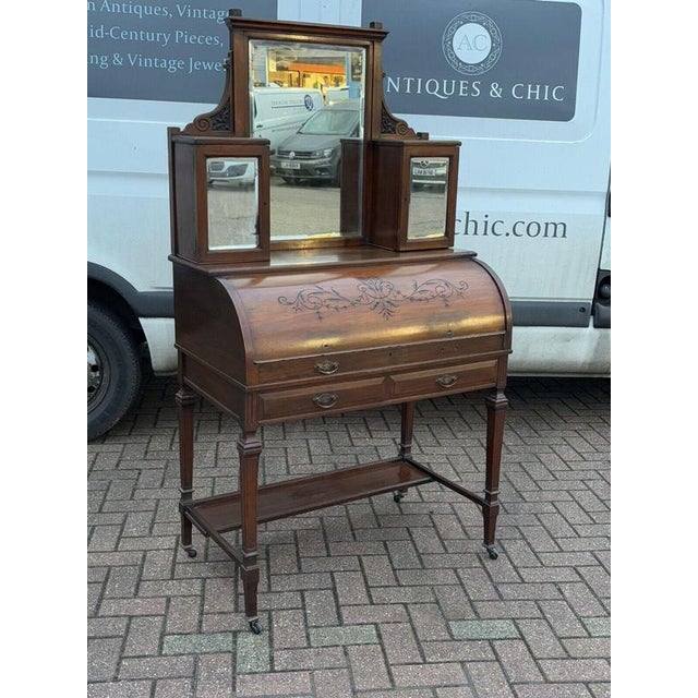 Victorian Satin Walnut Roll Top Desk with Fitted Interior For Sale - Image 14 of 14