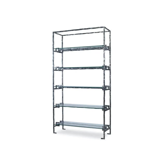 Rage Etagere with French Iron Finished on Hand Forged Iron, Tempered Glass Shelves