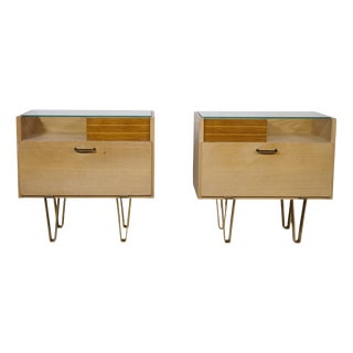 Mid-Century Wooden Nightstands with Metal Legs, 1960s, Set of 2 For Sale