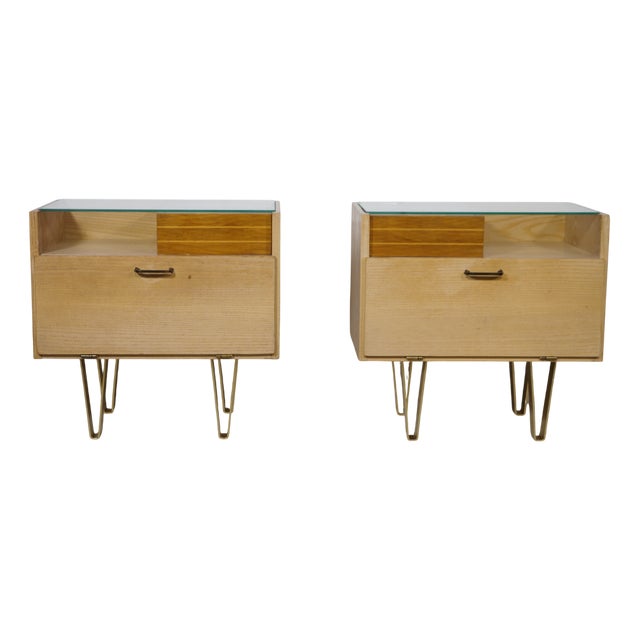 Mid-Century Wooden Nightstands with Metal Legs, 1960s, Set of 2 For Sale