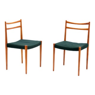 Lübke Lubke Germany Mid Century Cherry Dining Side Chairs Original Fabric - a Pair For Sale