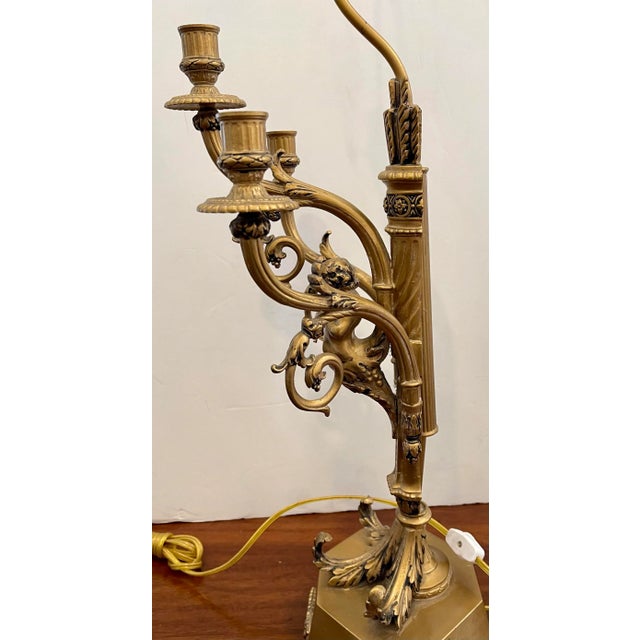 Gold Hollywood Regency Candelabra Lamps W Trumpet Playing Putti - Paris Foundry - a Pair For Sale - Image 8 of 13