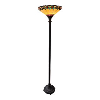 Dale Tiffany Inc Stained Glass Floor Lamp Antique Bronze Base Signed 67in For Sale