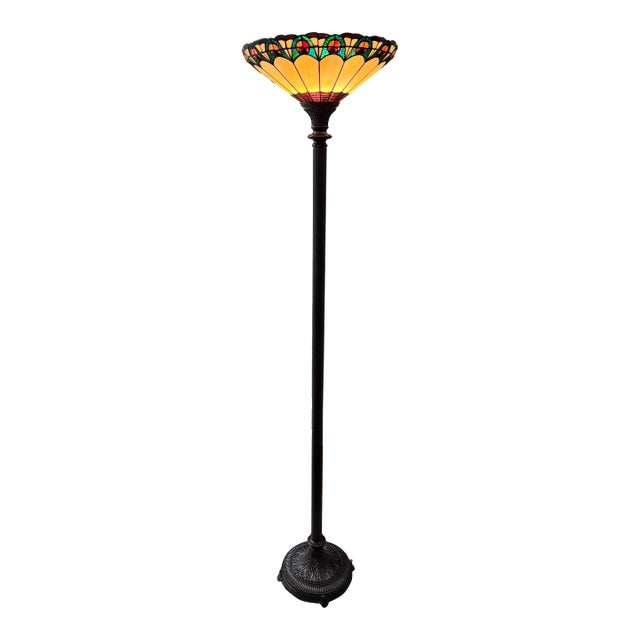 Dale Tiffany Inc Stained Glass Floor Lamp Antique Bronze Base Signed 67in For Sale