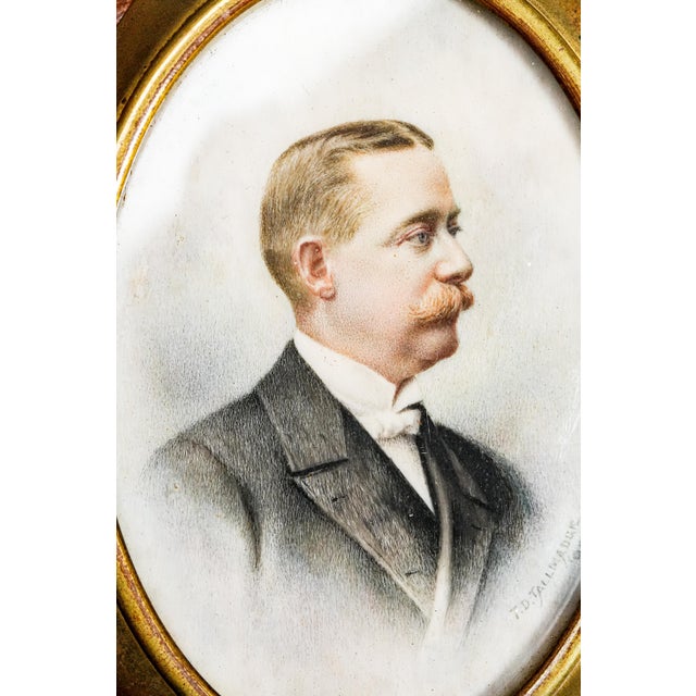 Classy Victorian Antique Finely Executed Portrait Miniature Painting Society Gentleman Man Mustache in Tuxedo Gilded Age Art For Sale - Image 4 of 12