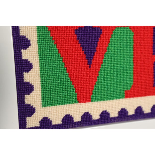 Vintage Love Stamp by Robert Indiana Needlepoint Framed Wall Hanging Pop Art Retro 60's 70's For Sale - Image 6 of 7