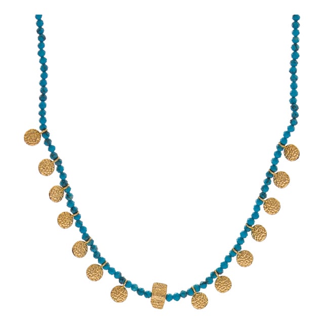 Bohemian Turquoise Coin Charm Choker Necklace For Sale