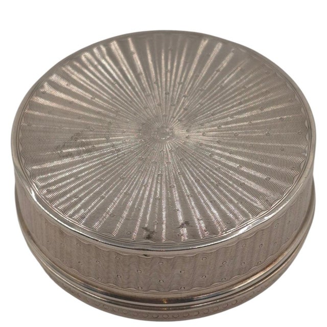 Antique Silver Repoussé Round Trinket Box by Frainier - Cherub & Musician Motif - Circa 1900 - 3" For Sale - Image 4 of 8