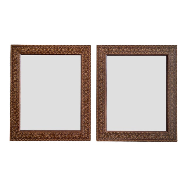 Pair of Vintage Hand-Painted Parcel Gilt Wood Mirrors in the Style of Moorish, Anglo-Indian & Aesthetic Movement Design For Sale
