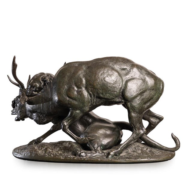 Antoine-Louis Barye, Panther & Stag Hunting Scene, 1800, Bronze For Sale - Image 4 of 18