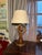 Wood 1950s Nautical Wooden Ship Wheel Table Lamp With Linen Gold-Lined Shade – Coastal Maritime Accent Lighting For Sale - Image 7 of 7