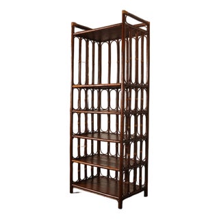 Vintage French Stained Bamboo and Rattan Six Tier Open Etagere / Bookshelf For Sale