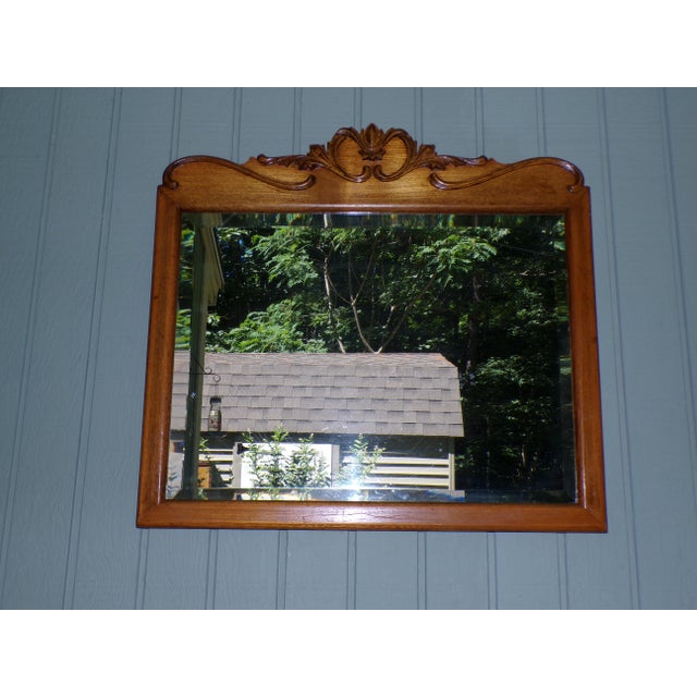 Antique Carved Solid Oak Framed Beveled Mirror For Sale - Image 4 of 14