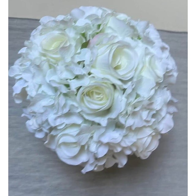 Traditional Pure Garden Cream Hydrangea & Rose Floral Arrangement W/ Vase For Sale - Image 3 of 6