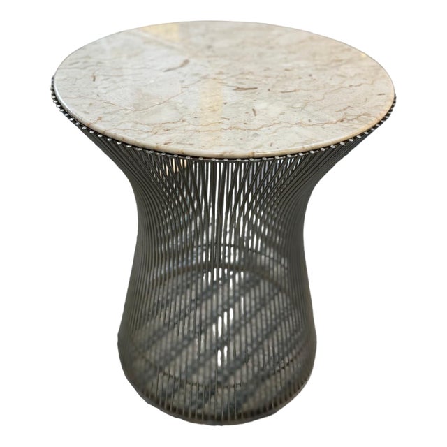 Steel Side Tables with Beige Veined White Marble Top, 1990s For Sale