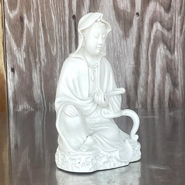 A fabulous vintage 1920s Asian figurine. A chic Blanc de Chine design of a beautiful woman. Stamped on the bottom....