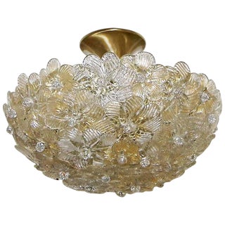 Murano Glass Floral Semi Flush Mount Ceiling Pendant Light For Sale