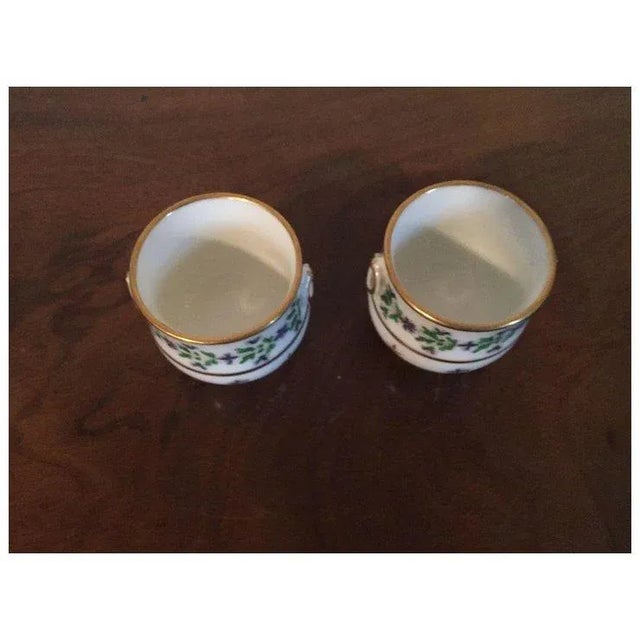 Ceramic Antique French Empire 18th Century Paris Porcelain Pot De Creme Urn Vase Cup Sprig Cornflower - a Pair For Sale - Image 7 of 8