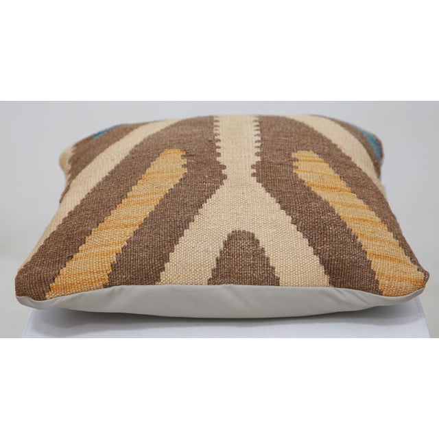 Tribal Arteverk Handwoven Afghan Kilim Pillow — Brown & Cream Chevron For Sale - Image 3 of 3