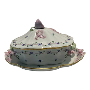 1980s Herend Blue Garland Large Soup Tureen & Platter Set- 2 Pieces