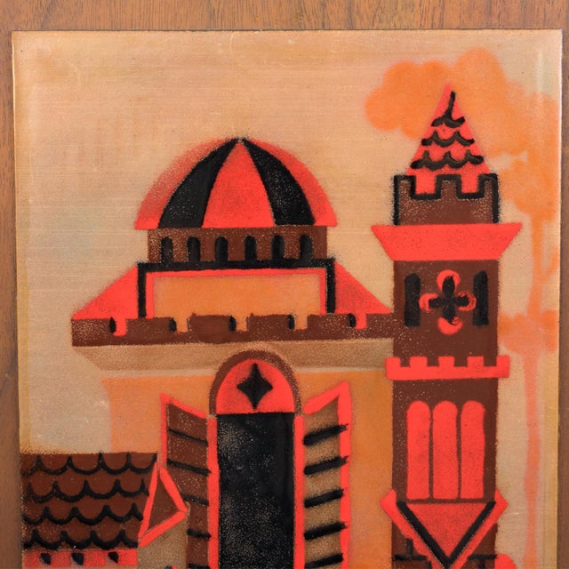 Orange Judith Daner Enamel Artwork Wall Panel Cityscape, a pair For Sale - Image 8 of 17