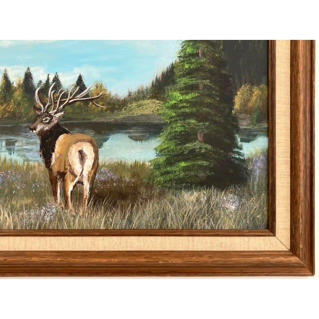 Sue Swan – Original Oil on Panel Stag Landscape Painting, 1989 For Sale - Image 11 of 13