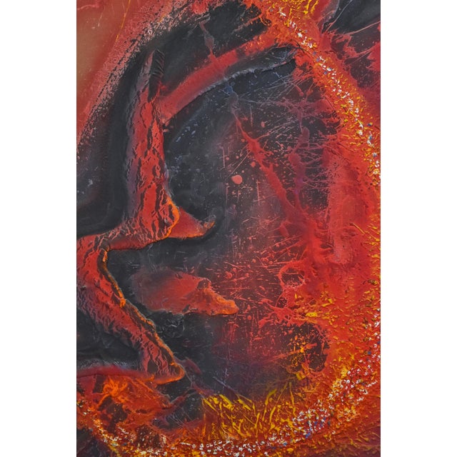 Large MidCentury Modern Textural Red Abstract Oil Painting Gerald