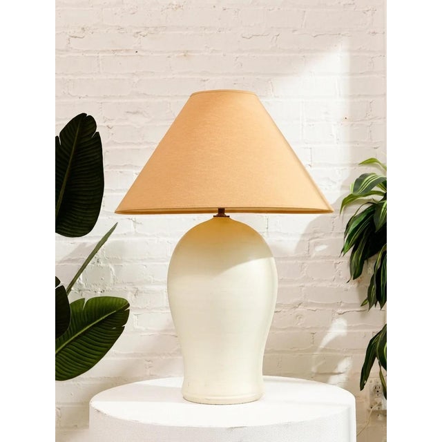 Vintage White Sculptural Table Lamp With Brown Shade For Sale In Los Angeles - Image 6 of 7