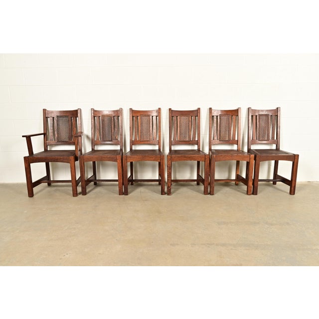 An exceptional set of six antique Mission or Arts & Crafts dining chairs By Lifetime Furniture USA, Circa 1910 Beautiful...