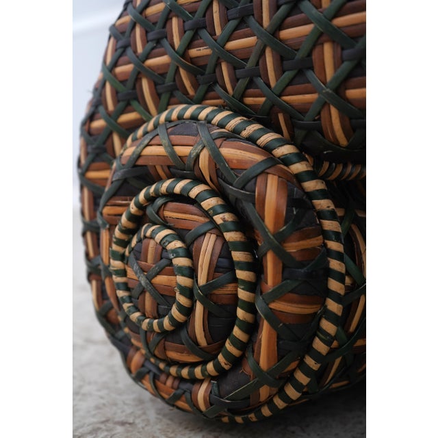 Wood Mackenzie Childs Scrolled Base Woven Wicker Stool For Sale - Image 7 of 11